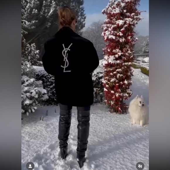 SAINT LAURENT Oversized Velvet Coat Crystal Logo - Picture 5 of 16